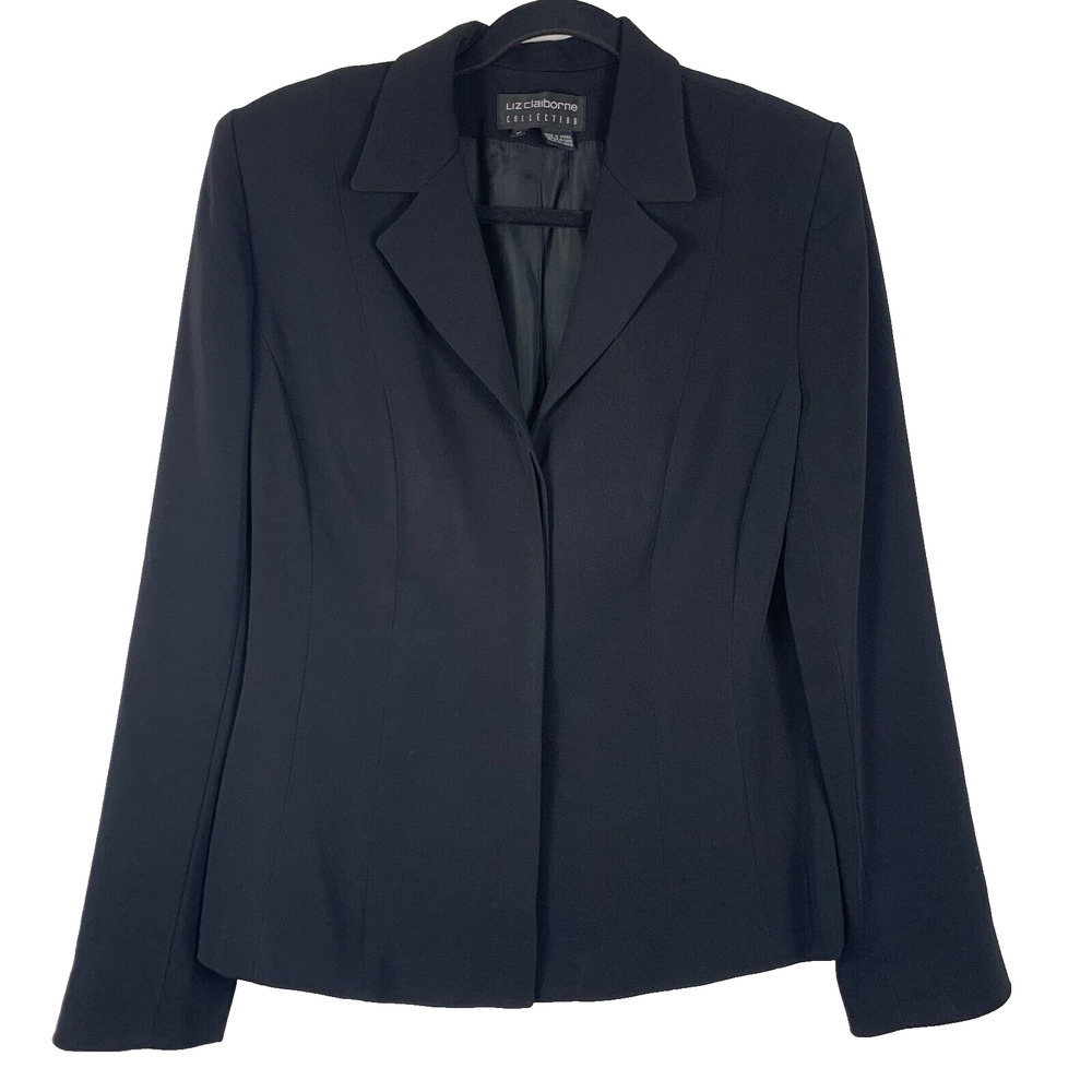 Liz Claiborne Collection Blazer Women's Size 10 Black Lined Jacket Corpgore READ